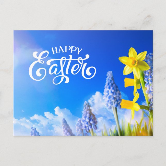 Frohe Osterodien, Frühlingsblauer Blume Postkarte (Vorderseite)