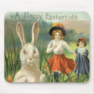 Frohe Osterzeit Vintage-Osterhase und Kinder Mousepad