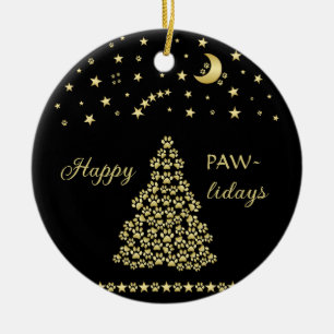 Frohe Pawlidays, goldener glänzender Pfoten-Weihna Keramik Ornament