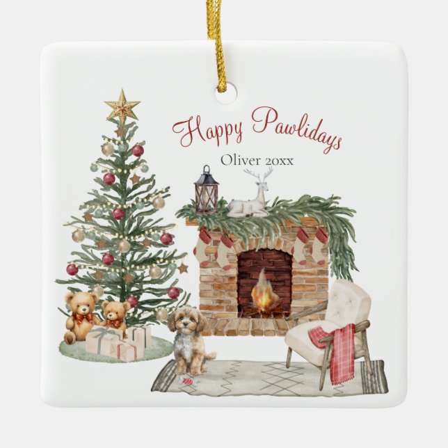 Frohe Pawlidays Hunde-Design - Cavapoo Keramikornament (Vorderseite)