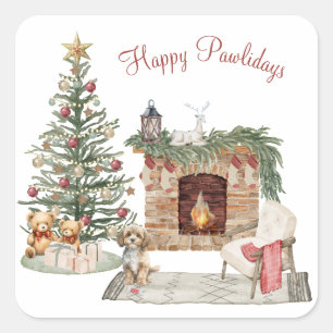Frohe Pawlidays Hunde-Design - Cavapoo Quadratischer Aufkleber