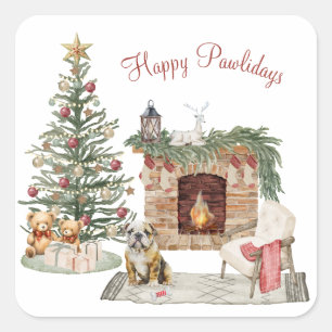 Frohe Pawlidays Hunde-Design - Englische Bulldogge Quadratischer Aufkleber