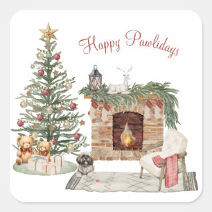 Frohe Pawlidays Hunde-Design - Lhasa Apso Quadratischer Aufkleber