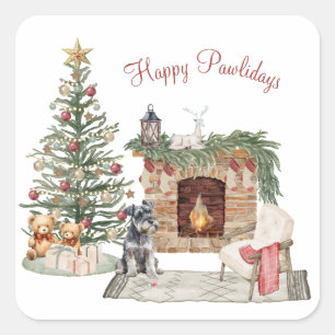 Frohe Pawlidays Hunde-Design - Miniaturschnauzer Quadratischer Aufkleber
