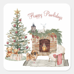 Frohe Pawlidays Hunde-Design - Pekingese Quadratischer Aufkleber