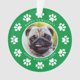 Frohe Pawlidays Welpenhund Pfoten Weihnachtsfoto Ornament
