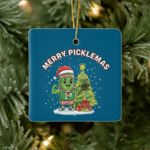 Frohe Picklemas Lustiger Pickleball Meister Keramikornament
