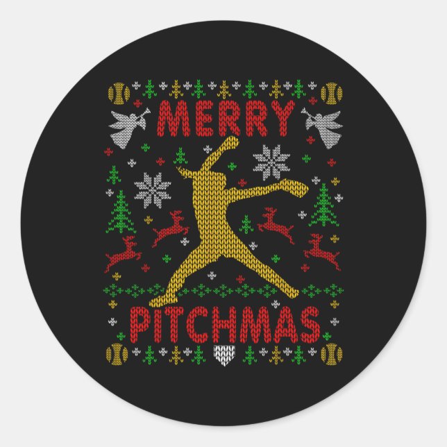 Frohe Pitchmas Fastpitch Softll Pitcher Hässlicher Runder Aufkleber (Vorderseite)
