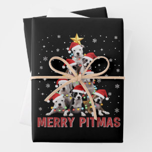 Frohe Pitmas Pitbull-Hund Baum hässliches Weihnach Geschenkpapier Set