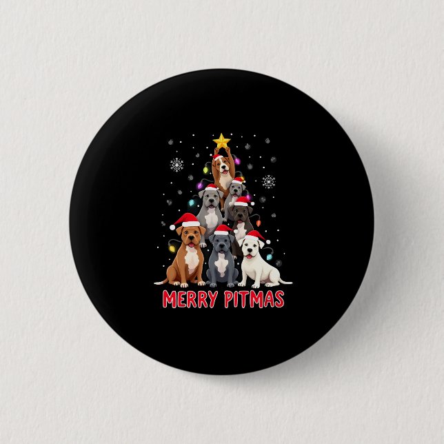 Frohe Pitmas Pitbull Hund hässlicher Weihnachtspul Button (Vorderseite)