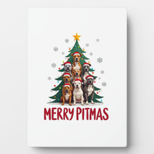 Frohe Pitmas Pitbull Hund hässlicher Weihnachtspul Fotoplatte