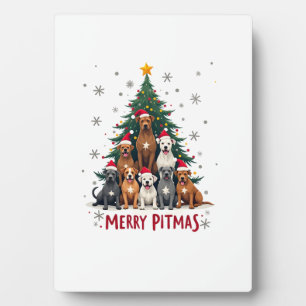 Frohe Pitmas Pitbull Hund hässlicher Weihnachtspul Fotoplatte