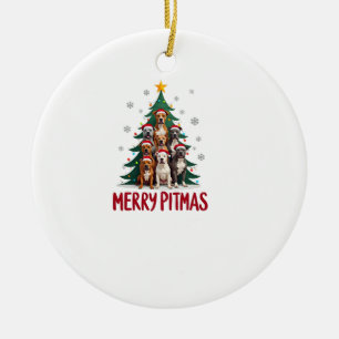 Frohe Pitmas Pitbull Hund hässlicher Weihnachtspul Keramik Ornament