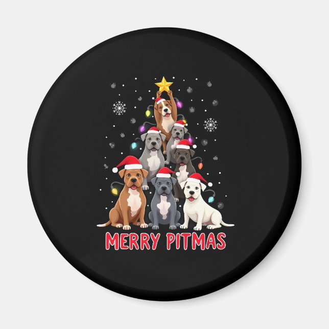 Frohe Pitmas Pitbull Hund hässlicher Weihnachtspul Magnet (Vorne)