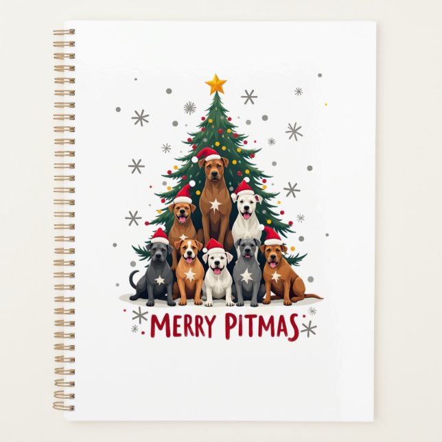 Frohe Pitmas Pitbull Hund hässlicher Weihnachtspul Planer (Vorderseite)