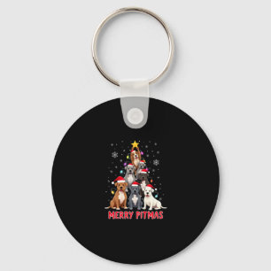 Frohe Pitmas Pitbull Hund hässlicher Weihnachtspul Schlüsselanhänger