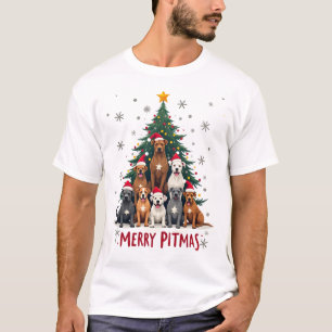 Frohe Pitmas Pitbull Hund hässlicher Weihnachtspul T-Shirt