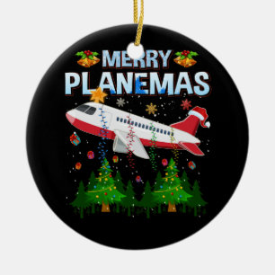 Frohe Planesmas Familie Flugzeug Weihnachten für P Keramik Ornament