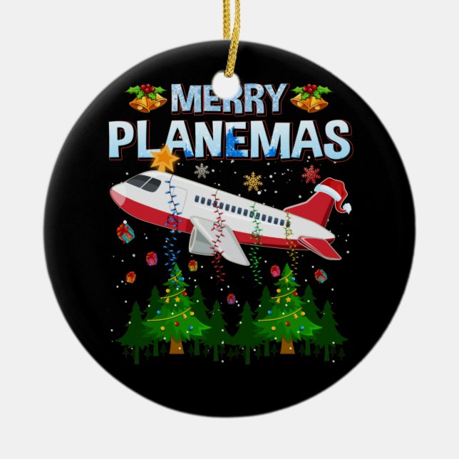 Frohe Planesmas Familie Flugzeug Weihnachten für P Keramik Ornament (Vorne)