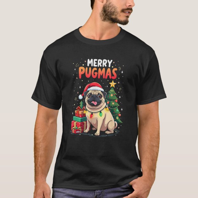 Frohe Pugmas Weihnachtsfamilie Pajama PJS Dog Xmas T-Shirt (Vorderseite)