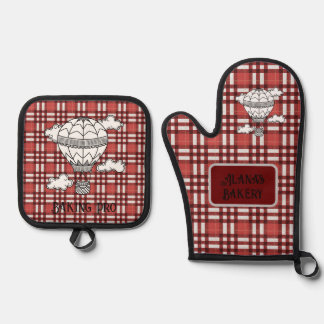 Frohe Red Tartan Oven Mitt und Pot Holder Ofenhandschuh & Topflappen-Set