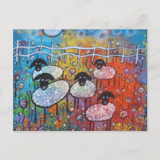 Frohe Schafe in den Blume Postkarte