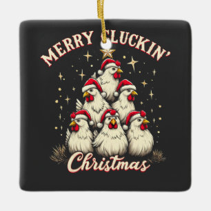 Frohe Schläge Weihnachts Funny Chicken Roosters Keramikornament