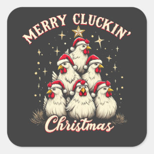 Frohe Schläge Weihnachts Funny Chicken Roosters Quadratischer Aufkleber