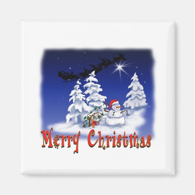 Frohe Schneemann zu Weihnachten Magnet (Vorne)