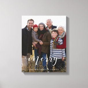 Frohe Script Familie Foto Weihnachten Keepake Leinwanddruck