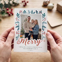 Frohe Script Weihnachten Berry Holly und Pine Foto