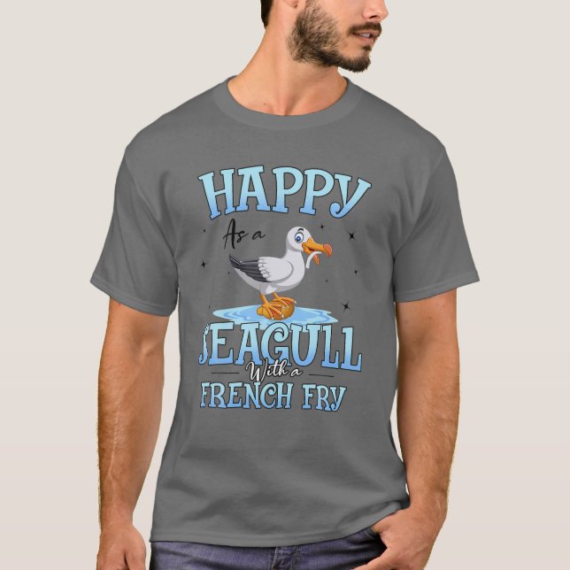 Frohe Seagull mit französischer Fry Funny Bird Wat T-Shirt (Vorderseite)