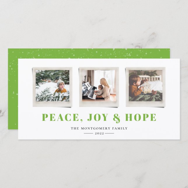 Frohe Sentiments Snapshot Green Holiday Card (Vorne/Hinten)