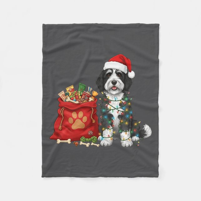 Frohe Sheepadoodle Weihnachtslichter Hundemama She Fleecedecke (Vorderseite)