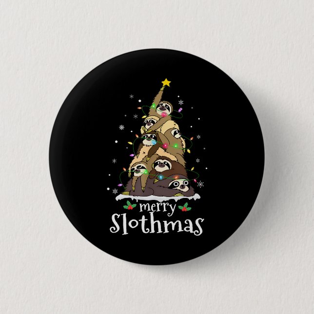 Frohe Slothmas Niedliche Xmas Sloth Weihnachtsmann Button (Vorderseite)