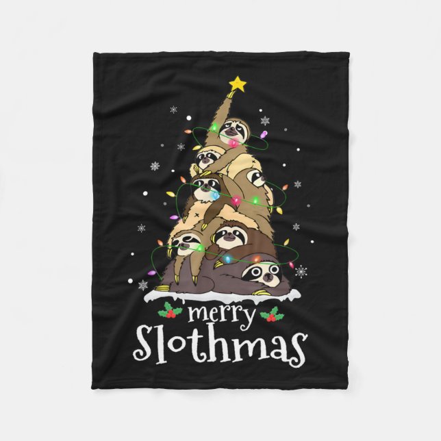 Frohe Slothmas Niedliche Xmas Sloth Weihnachtsmann Fleecedecke (Vorderseite)