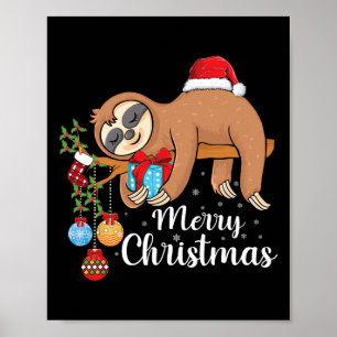 Frohe Slothmas Niedliche Xmas Sloth Weihnachtsmann Poster