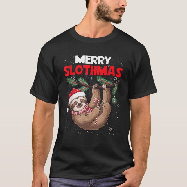 Frohe Slothmas Niedliche Xmas Sloth Weihnachtsmann T-Shirt (Vorderseite)
