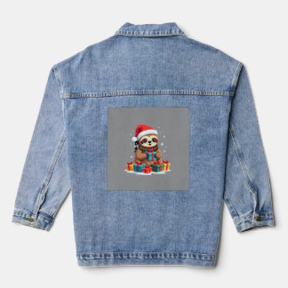 Frohe Slothmas süße Weihnachtsfaultier Santa Hut X Jeansjacke