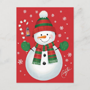 Frohe Snowman Kariert Scarf Roter Weihnachtsfeiert Feiertagspostkarte