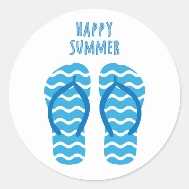 Frohe Sommerklemme mit Flip Flops Runder Aufkleber (Vorderseite)