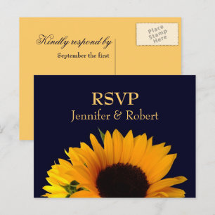 Frohe Sonnenblumen Navy Blue Wedding RSVP Einladungspostkarte