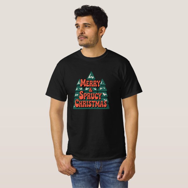 Frohe Sprucy Weihnachts-FeiertagTree T - Shirt (Vorne ganz)