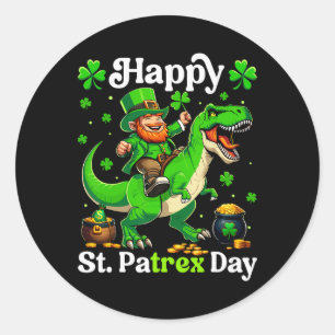 Frohe St Pat-Rex Tag St Patricks Tag Leprechaun Ri Runder Aufkleber