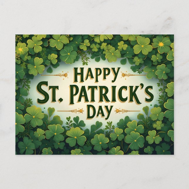 Frohe St. Patrick’s Day Kleeblatt-Kunst Postkarte (Vorderseite)