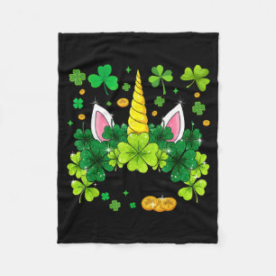 Frohe St. Patricks Day Einhorn Gesicht Irisches Kl Fleecedecke