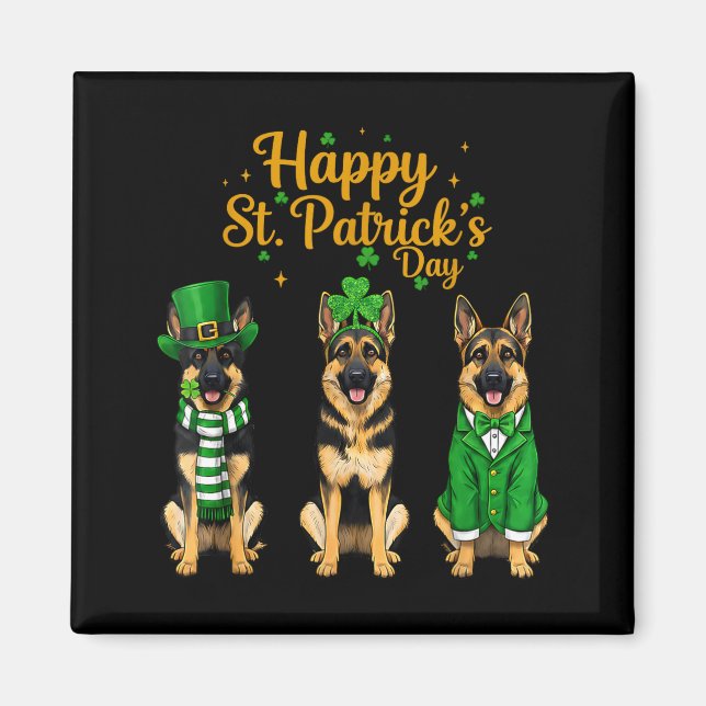 Frohe St. Patrick's Day Schäferhund Grafik Magnet (Vorne)