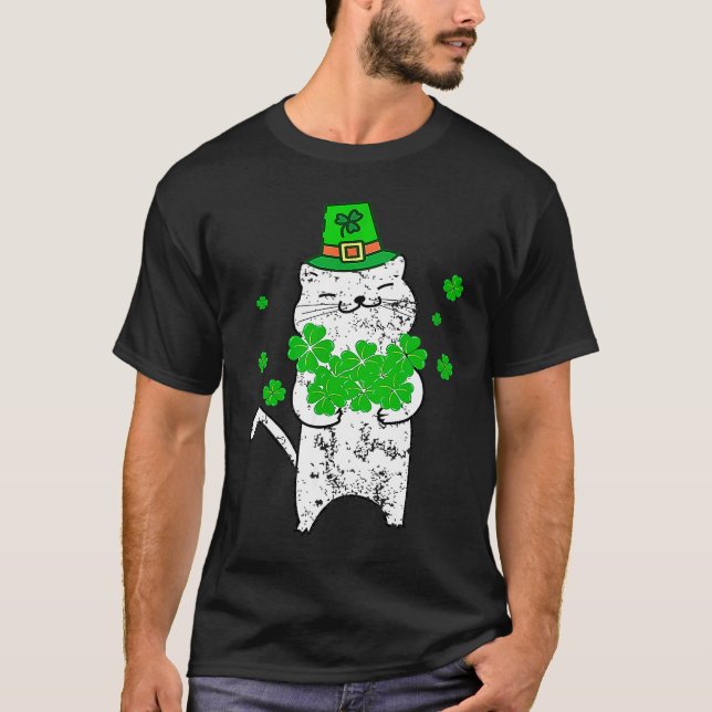 Frohe St. Patrick's Day Shamrock Katze  2 T-Shirt (Vorderseite)
