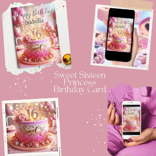 Frohe Sweet 16 Pink Rose Gold Torte Geburtstag Karte