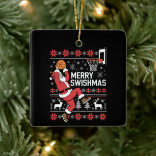 Frohe Swishmas Basketball hässliches Weihnachten X Keramikornament